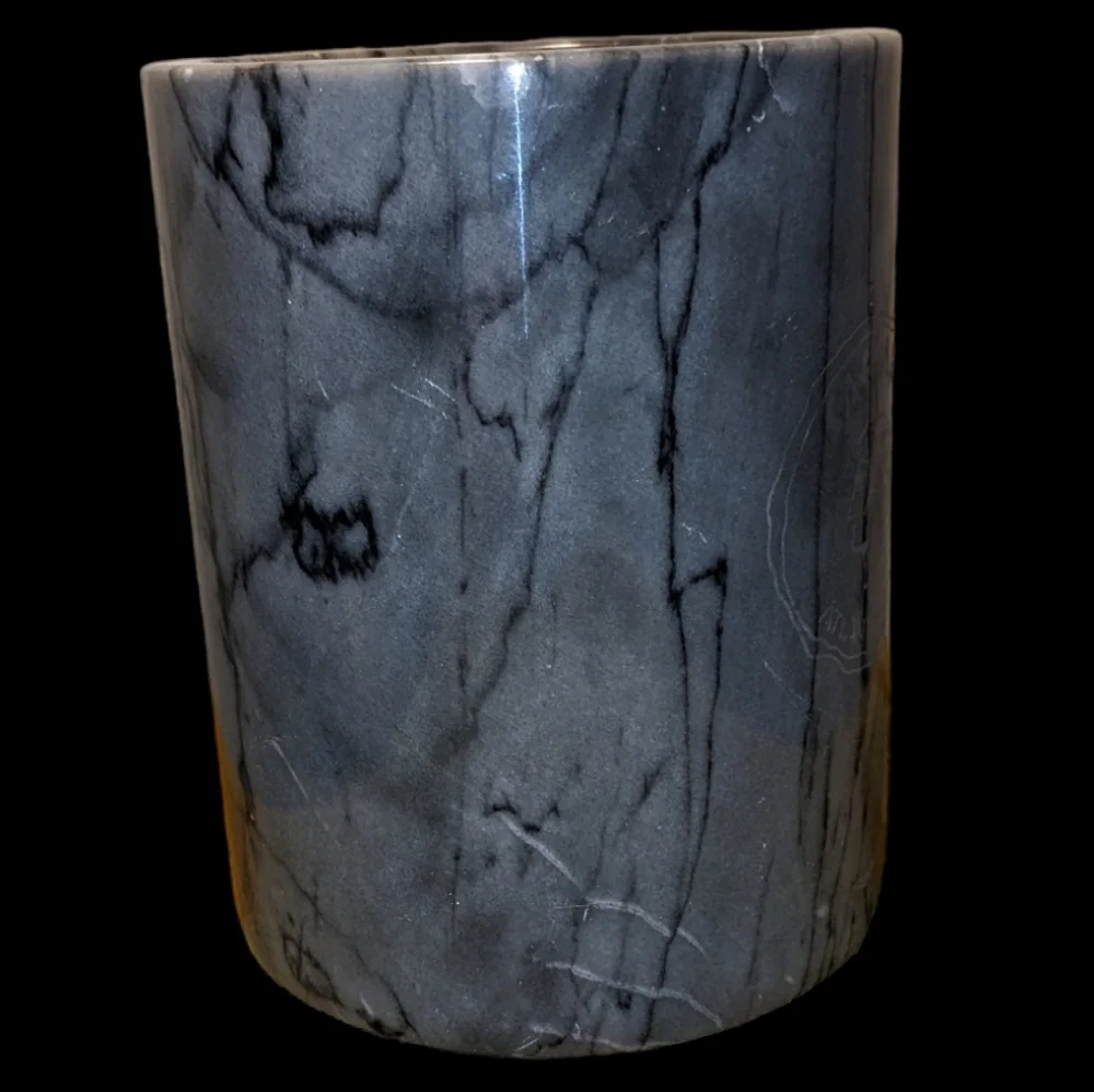 Gray Black & White Heavy Solid Marble Utensil Holder Crock with Caesar's Logo